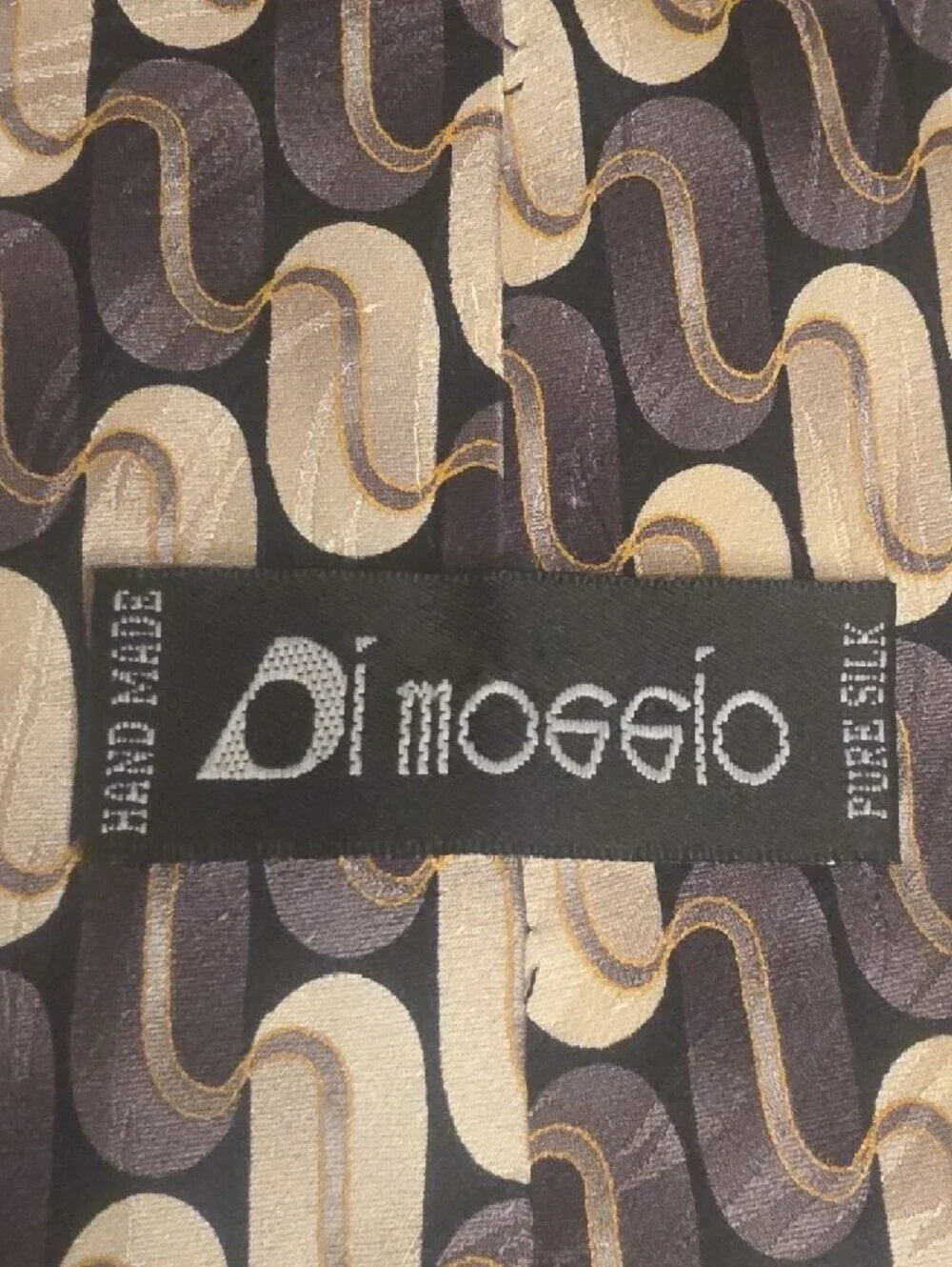 Di MoGGio Silk Hand Made Black and Gold Wave-Pattern Men's Tie 4 Inches Wide